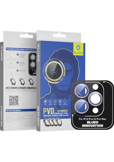 Blueo Apple Uyumlu iPhone 14 Pro/14 Pro Max Mor Pvd Paslanmaz Lens Koruyucu