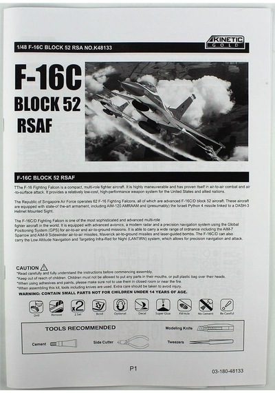 Kinetic K48133 1/48 Ölçek, F-16c Block 52 Black Knights-republic Of Singapore Air Force Savaş Uçağı, Plastik Model Kiti-56368