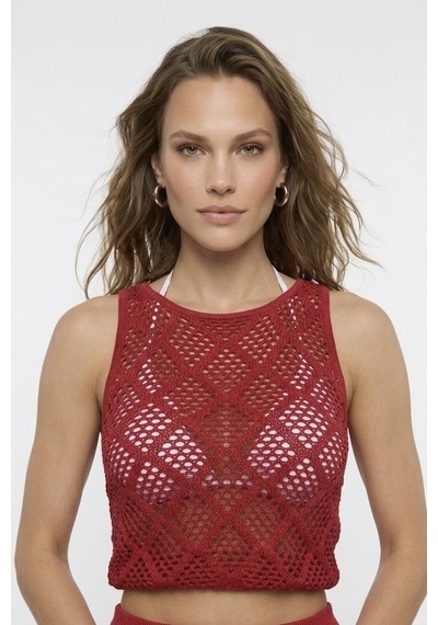 Neden Tekstil Dantel Görünümlü Ajurlu Beachwear Crop Top Ve Yırtmaçlı Uzun Etek Triko Takım - Kırmızı Neden Tekstil Dantel Görünümlü Ajurlu Beachwear Crop Top Ve Yırtmaçlı Uzun Etek Triko Takım - Kırmızı