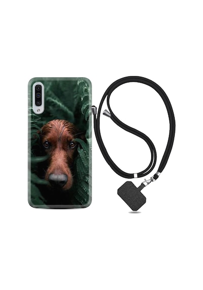 Samsung Uyumlu Galaxy A50 Kılıf Ipli Askılı Flowers Dog 1346