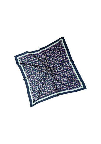Mim Eşarp Vav İpek Kadın Micro Twill Sport Desenli Eşarp Lacivert - Krem