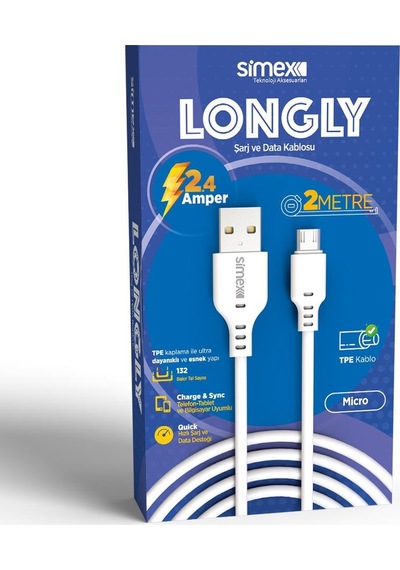 Simex SPK-08 Longly Micro Data Kablosu 2 M Beyaz