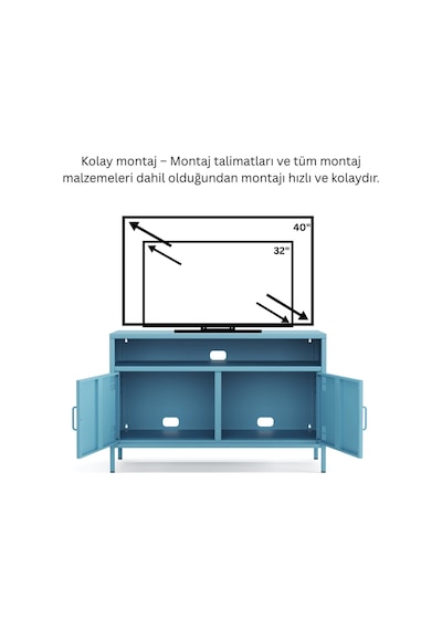 Pera Tv Ünitesi, Tv Dolabı,2 Kapaklı, Açık Raflı 100,50 X 40 X 64,50 Cm Ral 5024 Mavi Pera Tv Ünitesi, Tv Dolabı,2 Kapaklı, Açık Raflı 100,50 X 40 X 64,50 Cm Ral 5024 Mavi