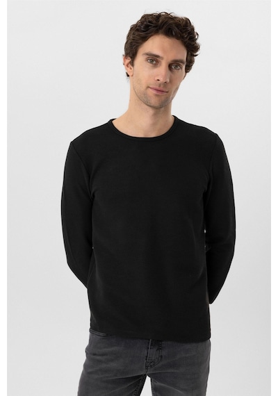 Süvari Siyah Slim Fit Armürlü Bisiklet Yaka Triko Kazak-36351 Siyah