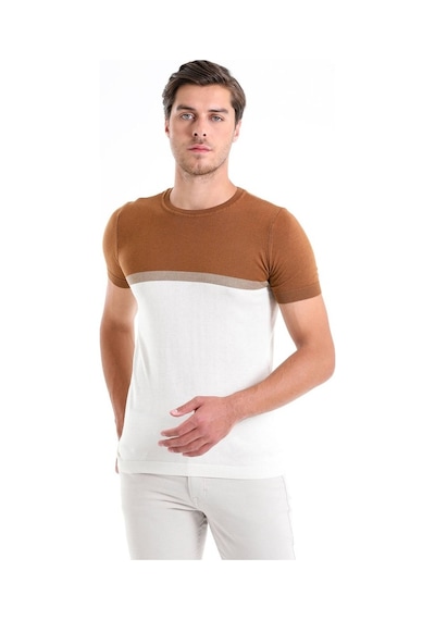 Hatemoğlu Tarçın Slim Fit Desenli Bisiklet Yaka Tişört-Tarçın