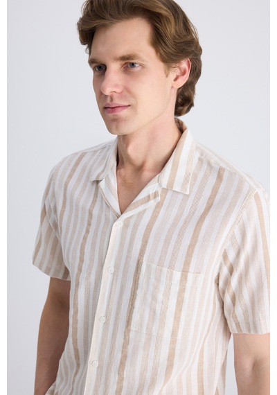 Twn Relaxed Fit Bej Armürlü %100 Pamuklu Gömlek 4ec02f1023132 Bej