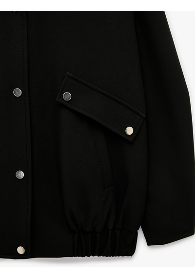 Koton Cepli Kolej Yaka Uzun Kollu Oversize Bomber Ceket Siyah 7wak20400ew