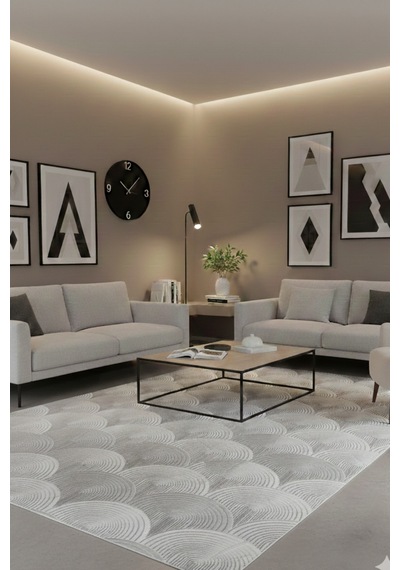 Salon Halısı 6024 Gri Kaymaz Taban Yıkanabilir Leke Tutmaz Özel Ölçü Zarif Tasarım Gri - 844319825 Gri