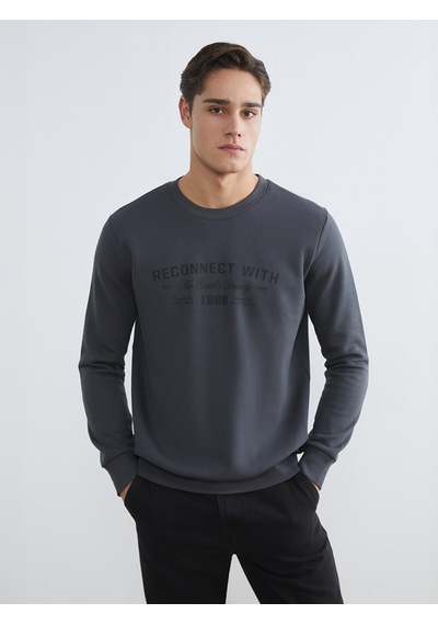 Lcwaıkıkı Classic Antrasit Bisiklet Yaka Erkek Kalın Sweatshirt