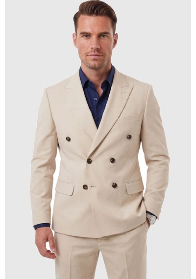 Deepsea Erkek Slim Fit Kruvaze Bej Takım Elbise Likralı Spor Şık Business 2702414