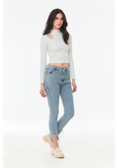 Fullamoda Taşlı Yüksek Bel Straight Fit Kız Çocuk Jean- Altın 24MCCK3664202245-Mavi Fullamoda Taşlı Yüksek Bel Straight Fit Kız Çocuk Jean- Altın 24MCCK3664202245-Mavi