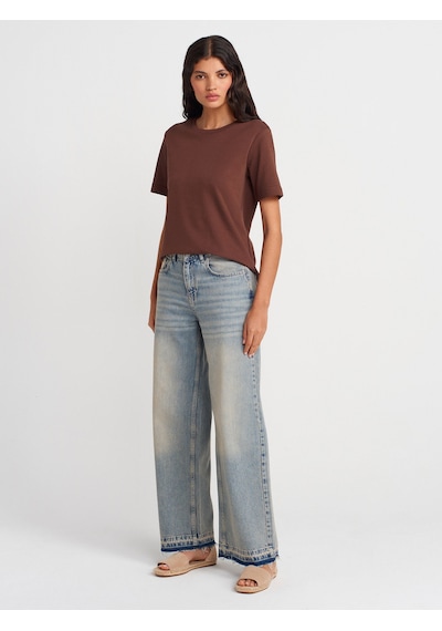 Dilvin 31763 Bisiklet Yaka T-shirt-açık Kahve Açık Kahve