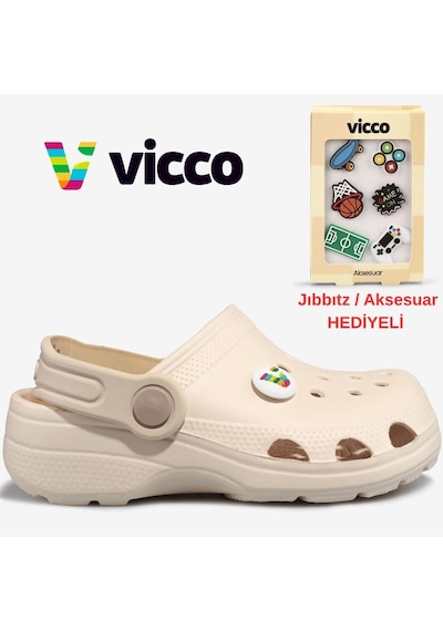 Vicco Didim Jıbbıtz Aksesuar Hediyeli Ortopedik Unisex Çocuk Terlik Bej