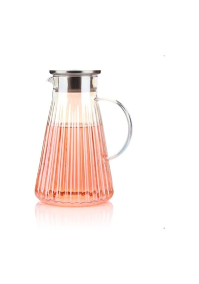 Borosilikat Cam Sürahi, Lüster Boyamalı, Metal Kapaklı, 1.8l Kapasiteli, Dalgalı Konik Form, Ergonomik Kulplu, Şef