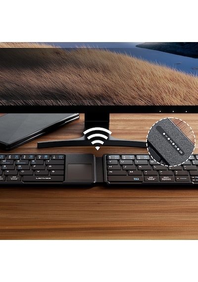 Lenyes Wk109 Sessiz Tuş Tasarımlı Touch Padli Katlanabilir Bluetoothlu Kablosuz Klavye Siyah