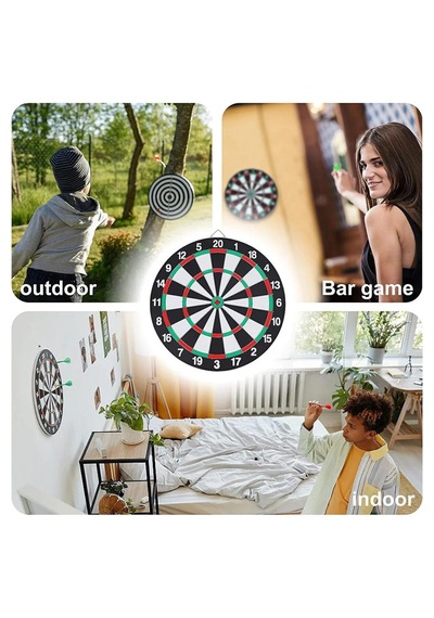 Büyük Boy Dart Seti 36 Cm Çift Taraflı Dart Hedef Tatası 6 Oklu