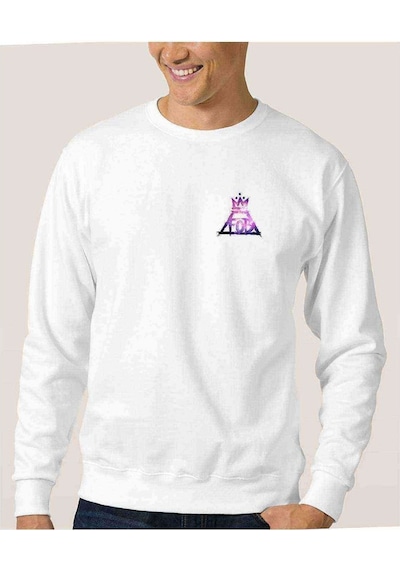 Fob Out Boy King Baskılı Beyaz Erkek Örme Sweatshirt