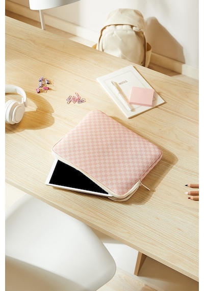 Ocean Home Textile Su İtici Leke Tutmaz Pembe Dama Desen Tablet Taşıma Çantası / Kılıfı 27 X 21 X 2 Cm Tablet Kılıfı