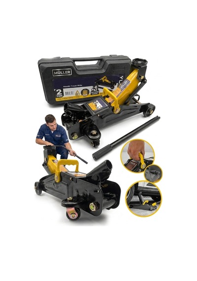 Alman Pro 2,5 Ton Paslanmaz Arabalı Tekerlekli Hidrolik Kriko Özel Çantalı
