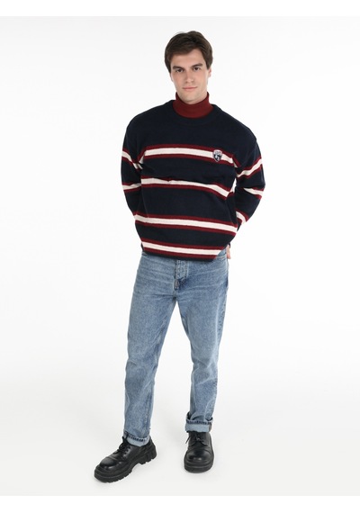 Colin's Colins Regular Fit Bisiklet Yaka Kolej Baskılı Lacivert Erkek Kazak Cl1064577 Lacivert