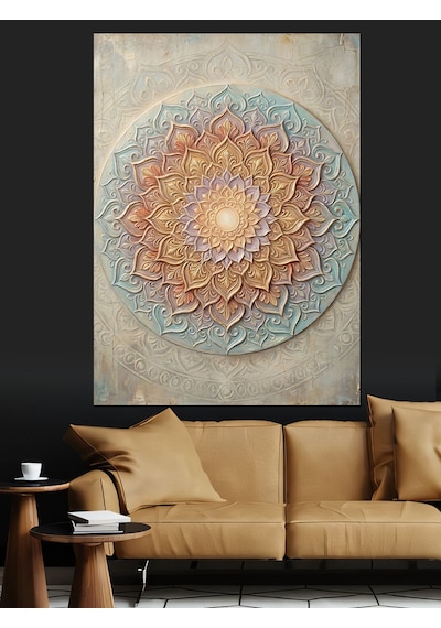 Kabartma Dokulu Mandala Duvar Sanatı Dekoratif Kanvas - Mdf Ahşap Tablo
