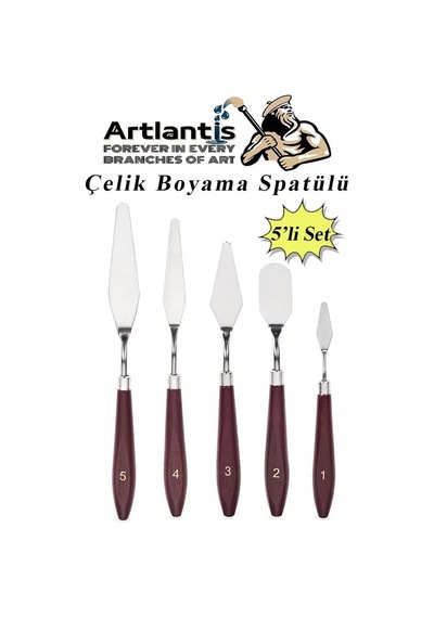 Artlantis Çelik Spatül 5 Li Set Resim Ve Heykel Çelik Spatula Esnek Palet Bıçağı Pasta Spatulası 1 Paket