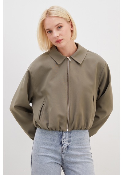 Fullamoda Fermuarlı Polo Yaka Bomber Ceket Haki