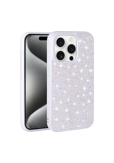 Apple Uyumlu iPhone 15 Pro Kılıf Simli Pırlanta Taşlı Kamera Yükseltili Silikon Ata Pro Tech Beyaz