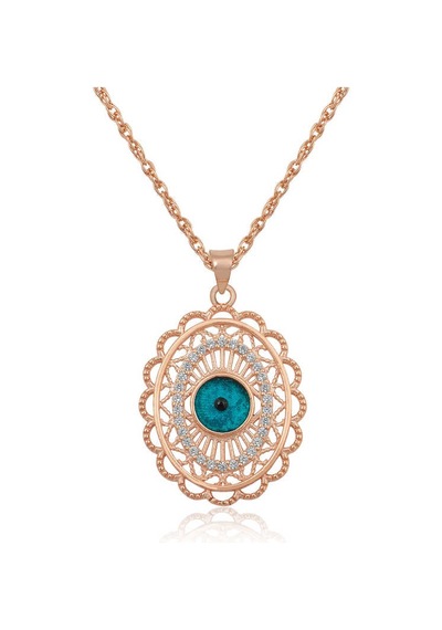 925 Ayar Gümüş Rose Altın Kaplama Kaplama Kaplama Oval Nazar Bayan Kolye Rose Gold