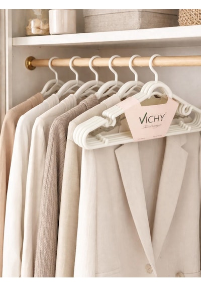 Vichy 5 Li Kaymaz Çok Amaçlı Askı 42,2 Cm Krem Renk Elbise & Pantolon Askısı Vch-7018 Açık Bej
