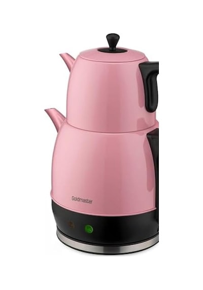 Demlika Pembe Xl Geniş Hazneli Damlatmaz Paslanmaz Çelik Çay Makinesi Ve Su Isıtıcısı, 2 Litre Hazne, 1,4 Litre Demlik