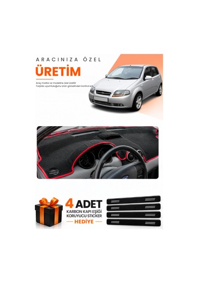Chevrolet Kalos 2009-2013 Uyumlu Torpido Koruma Örtüsü Oto Kılıfı - Siyah Kırmızı