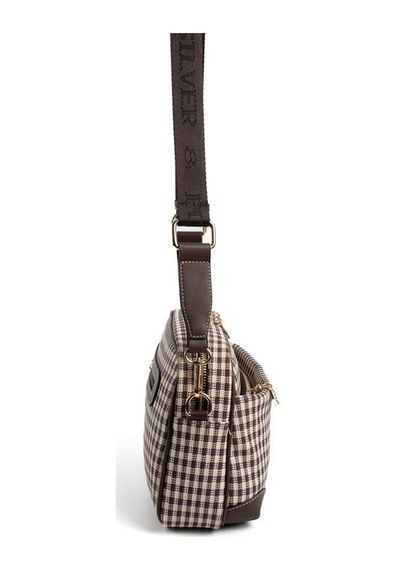Silver Polo Sp1094 Kadın Çapraz Çanta Ekose Line Kare Kahve Sarı-kahve