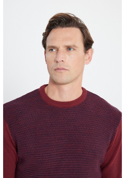 AC&Co / Altınyıldız Classics Erkek Bordo Laci Standart Fit Normal Kesim Bisiklet Yaka Petek Desenli Triko Bordo AC&Co / Altınyıldız Classics Erkek Bordo Laci Standart Fit Normal Kesim Bisiklet Yaka Petek Desenli Triko Bordo