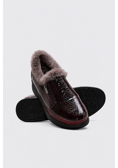 Fast Step Hakiki Deri Kürklü Bordo Kroko Kadın Casual Ayakkabı 411kza717