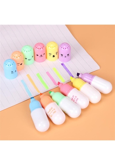 Kapsül Pastel Renkler İşaretleme Kalemi 6'lı Set Çok Renkli