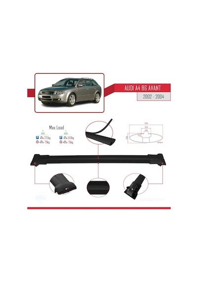 Audi A4 B6 Avant 2002-2004 Arası İle Uyumlu Fly Model Ara Atkı Tavan Barı Siyah 3 Adet Bar