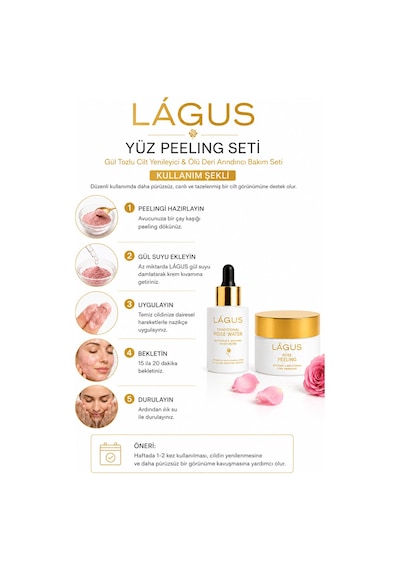 Lágus Yüz Peeling Seti Gül Tozlu Cilt Yenileyici ve Ölü Deri Arındırıcı Bakım Seti