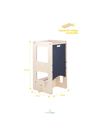 Flip Natural 3'ü 1 Arada Öğrenme Kulesi & Aktivite Masası & Yazı Tahtası Natural