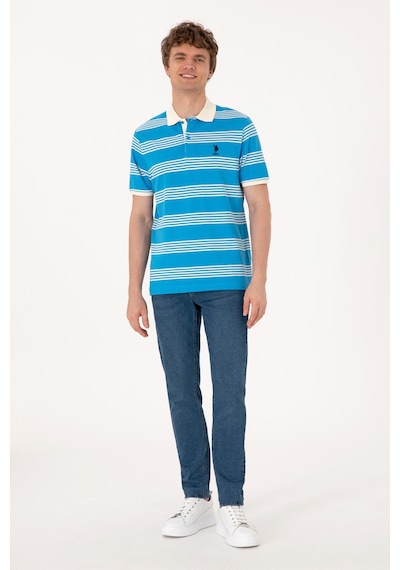 U.S. Polo Assn. Erkek Regular Fit Polo Yaka Turkuaz Çizgili Tişört 50306826-VR093