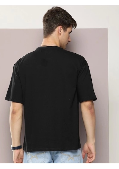 Yake Store Erkek Baskılı Oversize T-shirt - Siyah - Siyah