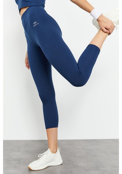 Tommylife İndigo Yüksek Bel Kapri-crop Atlet Slim Fit Kadın Tayt Takım - 95284