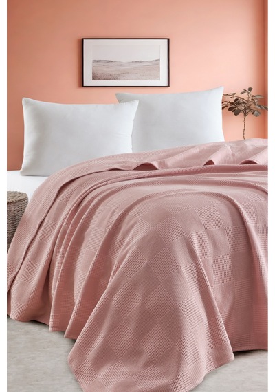 Battal Boy %100 Pamuk Pike Örtü 230x240cm Karo Desenli Pudra Weave Serisi Pudra