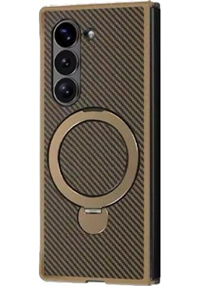 Teleplus Samsung Galaxy Uyumlu Z Fold 6 Kılıf Karbon Fiber Magsafeli 360 Dönerli Standlı Alp Kapak