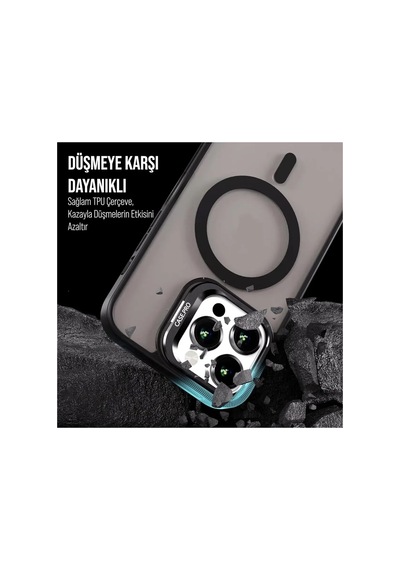 iPhone Uyumlu 13 / 14 Kamera Korumalı Stantlı Magsafe Destekli Mat Lens Koruyucu Telefon Kılıfı Black