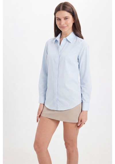 Tudors Kadın Slim Fit Dar Kesim Vucüda Oturan Uzun Kollu Gizli Düğme Detaylı Mavi Basic Gömlek-41569