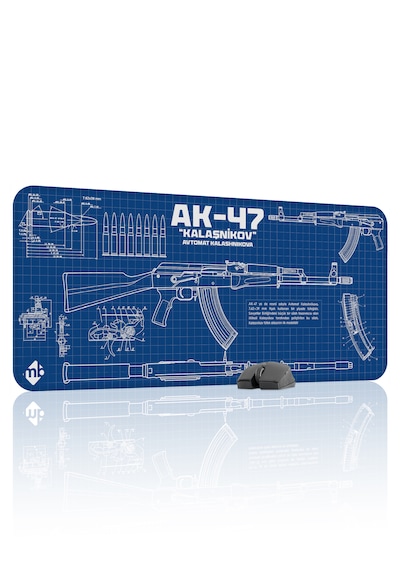 Ak 47 Siyah Kalaşnikov Cs Dikişli Kauçuk Oyuncu Mousepad - 90x40 Gaming Mouse Pad Ak-47 Mavi
