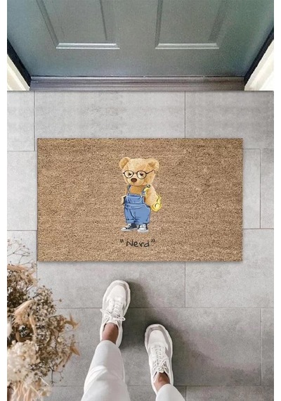 Bej Kapı Önü Paspası Nerd Ayıcık Desen K-3312 Renkli