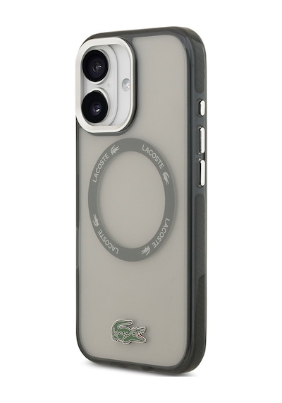 Apple Uyumlu iPhone 17 Kılıf Lacoste Lisanslı M-safe Şarj Özellikli İkonik Timsah Logolu Buzlu Kapak Gri Gri
