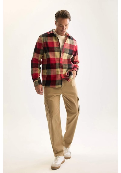 DeFacto Regular Fit Polo Yaka Kareli Oduncu Flanel Uzun Kollu Gömlek D7190AXNSBR59